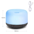Ultrasonic 500ml humidifier with blue light top and dark wood grain base showing dimensions - Dark Wood Base 500ML USB (No Adapter) RGB Light (Standard) / USB-A
