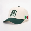 Off-white and green baseball cap with embroidered M and Mexico flag patch - Adjustable / Cream/Dark Green