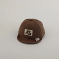 Detail of baby soft brim cap in brown cotton with cartoon mouse patch and side label - 48-50cm 1-2 Years / Brown
