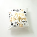 Funda de cojín navideño blanco con texto Merry Christmas dorado y copos de nieve - 45*45cm(con 400g núcleo) / Estilo 3