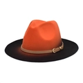 Classic wide brim fedora hat featuring a stylish orange to black gradient wool felt design - M (56-58cm) / Orange + Black
