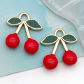 DIY cherry fruit charm with red enamel and golden alloy frame for jewelry making - 3D Enamel Cherry (10973) / 1 Piece (14x16mm) / Red