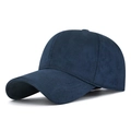 Solid navy blue fleece baseball cap made of soft suede fabric for winter warmth - Adjustable / Navy Blue
