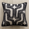 Modern Nordic square pillowcase with black geometric tufted embroidery on cream fabric - Eight-line Pattern Black