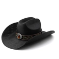 Zwarte western cowboyhoed met etnisch borduurwerk en gesp van amberkleurige edelsteen - M(56-58cm) / Helemaal Zwart