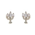 Close-up of rose gold candle earrings featuring micro-pave cubic zirconia and silver pins - Platinum Candelabra Style (White Gold 2)