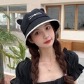 Cute black and white cat ear bucket hat with whiskers embroidery for women - Black