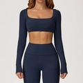 Ensemble de yoga bleu marine avec haut à manches longues et legging de sport taille haute - Bleu cobalt