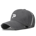 Dark grey distressed cotton baseball cap with white embroidered P and side lettering - Adjustable / Gray