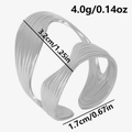Detail view of wavy stainless steel ring with dimensions and weight 4.0g specifications - Silver (J899-S)