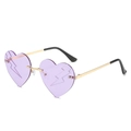 Frameless heart-shaped purple sunglasses with lightning embossed pattern and gold metal legs - Gold Frame Purple Lens