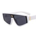 White large frame fashion sunglasses with dark grey lenses and gold star decoration - C2 White Frame Grey Lens