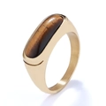 Vintage gold-plated men's ring featuring a rectangular tiger eye stone with a brushed finish - Tiger's Eye Natural Stone + Gold