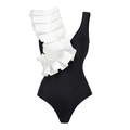 Elegant one-shoulder black and white swimsuit with bold white ruffle decorative detail - S / One-Piece Swimsuit (Black One Shoulder Multi-Layer White Ruffle Decoration)