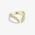 Adjustable S925 sterling silver V-shape open ring in gold finish with pavé zircon stones - Adjustable Open / Gold Base White Rhinestone Style