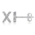 Elegant S925 sterling silver letter X stud earrings with sparkling zircon crystals - Silver X