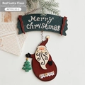 Decoración colgante de Papá Noel de madera vintage roja con cartel de Feliz Navidad - Papá Noel
