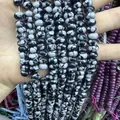 Abacus shaped natural stone spacer beads with unique black and white crackle texture - Synthetic Snowflake Obsidian / 5*8mm (approx. 73 pcs/strand)