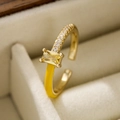18K gold plated copper ring with yellow stone and enamel detail in jewelry box - Adjustable Open / Yellow