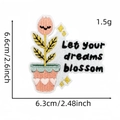 Detailed close-up of pink flower pot embroidery patch with Let your dreams blossom text - Let Your Dreams Blossom Pot (22#)