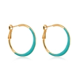 Minimalist S925 silver hoop earrings with 18K gold plating and teal enamel accents - Blue Gold