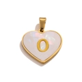 Golden heart pendant with white shell inlay and letter O for DIY necklace making - Letter O / Gold
