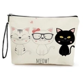 Simpatico beauty case in tela color crema con stampa gatti e cinturino nero - Bianco Crema (Stampa Tre Gatti-xy-085-5)