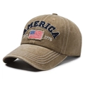 Vintage khaki washed cotton baseball cap with embroidered America logo and US flag detail - Adjustable / Khaki