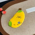 Cute banana plush fruit coin purse with embroidered smile and happy text on plain background - Happy-Banana
