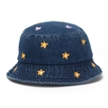 Navy blue denim bucket hat for toddlers featuring yellow and lilac floral embroidery - 50cm (Recommended 1-3 Years) / Flower - Dark Blue