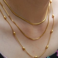 Set di tre collane dorate con catena a serpente e perle su catena piatta in stile minimal - Stile 4-11 (Oro 3 strati: Serpente+Perle+Maglia)