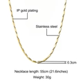 Detalles de la cadena de acero inoxidable bañada en oro de 18k de 55 cm con medidas - Dorado