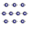 Detail of 10 silver devil eye charms with blue enamel and clear rhinestones - 5# Silver Round Small