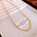 Aquamarine bead necklace with gold and silver textured metallic spheres on satin - 4# Necklace - Gold Silver Laser Bead