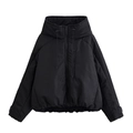 Women's black hooded jacket with drawstring hem and zipper closure in a short puffer style - XS / Black