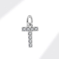 Silver letter T pendant necklace with sparkling cubic zirconia stones inlay - White Gold (Letter T)