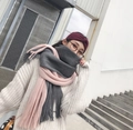 Pink and dark grey color-block knit scarf with long fringes for women and men - Pink and Grey