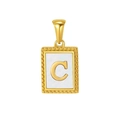 Gouden rechthoekige kettinghanger met wit schelpinlegsel en gegraveerde letter C - Letter C