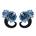 Pinces à cheveux gothiques cornes de bélier roses bleues et crâne pour Halloween - Barrette à Cheveux Corne de Diable Rose Bleu Clair avec Crâne