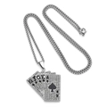 Hip hop playing card necklace with silver rhinestone spade royal flush pendant - Silver
