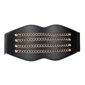 Ceinture corset vintage en cuir noir pour femme avec chaînes dorées et bande élastique - Style 3-Noir Quatre Chaînes Dorées