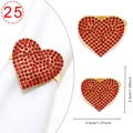 Red heart rhinestone napkin ring in golden finish with 3.5cm width dimension - Golden Heart Pavé Red Rhinestone