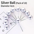 Silver 4cm ball cake toppers set of 10 for birthday party decorations and baking - Silver Decoration Ball - 4cm