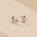 Minimalist S925 silver four-pointed star stud earrings with cubic zirconia and screw back - 925 Silver / White Gold