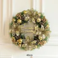 40cm Christmas wreath with golden balls, pine cones and Christmas Greetings sign - 40CM Gold Christmas Flower Style