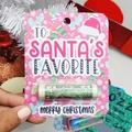 Pink Christmas money holder card with Santa's Favorite text and festive patterns - Pink Christmas Hat