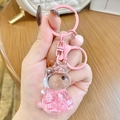 Pink cartoon unicorn liquid quicksand keychain with bells and charms for backpacks - Pink Unicorn Letter Beads