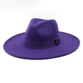 Detailed view of deep purple wool felt jazz hat with matching ribbon and 9.5cm wide brim - M (56-58cm) / Purple