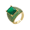 Adjustable gold ring with a large square green crystal and micro-pave zircon setting - Gold Green Zirconia