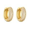 Elegant gold plated teardrop hoop earrings with pavé white zircon stones on white background - 1 Pair / Gold Large Round